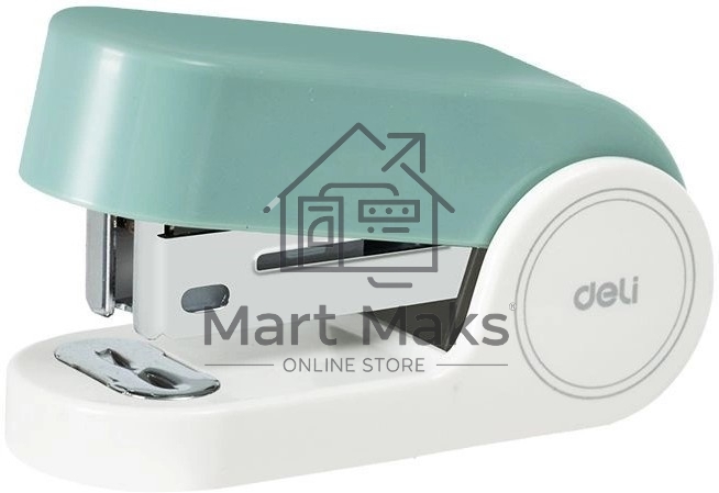 Степлер мини Deli EK203-GR EK203 24/6 26/6 (15 листов) встроенный антистеплер, зеленый 15 скоб, металл/пластик, коробка