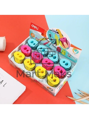 Точилка для карандашей ручная Deli ER01100 U-touch, 2 отверстия, пластик, ассорти, дисплей