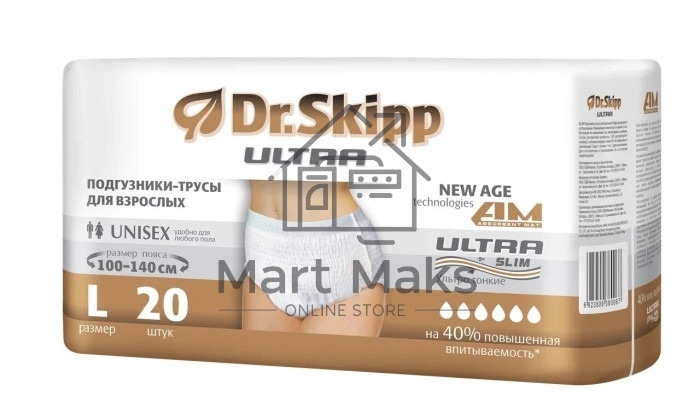 Подгузники-трусы для взрослых Dr.Skipp Ultra, р-р L (100-140 см), 20 шт., 8094