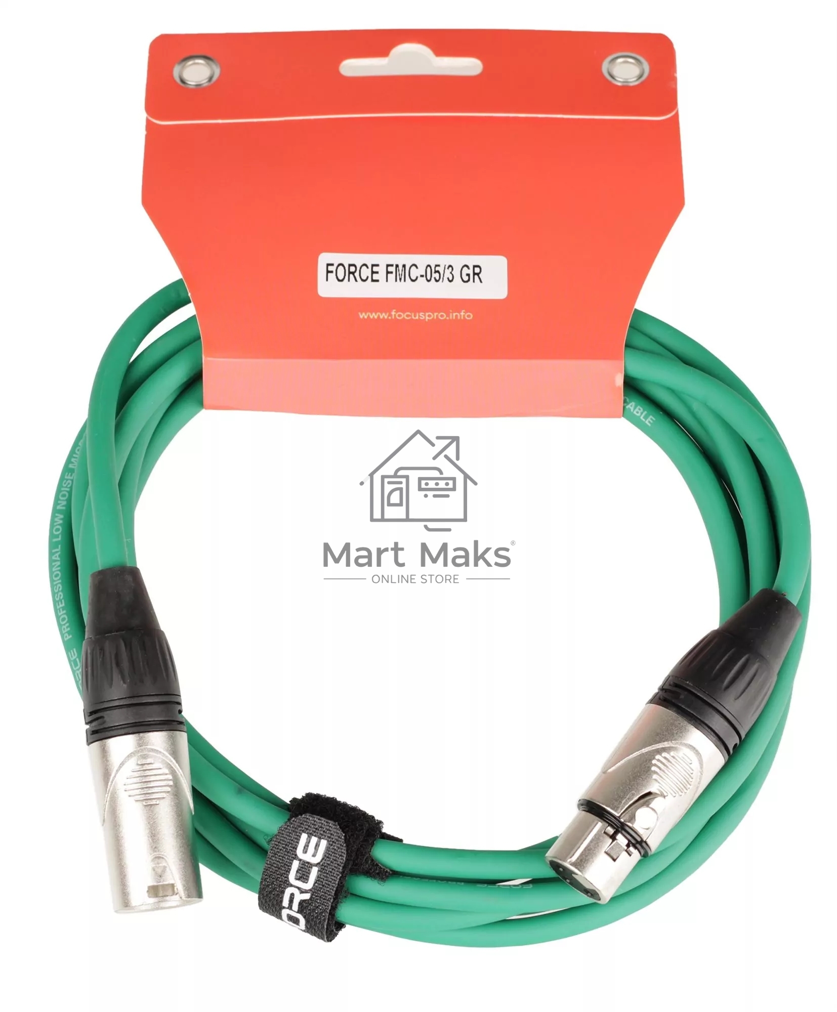 Микрофонный кабель FORCE FMC-05/3 GR XLR (F) -XLR (M), разъемы с никелевым корпусом и посеребренными контактами, 3 м, цвет зелёный