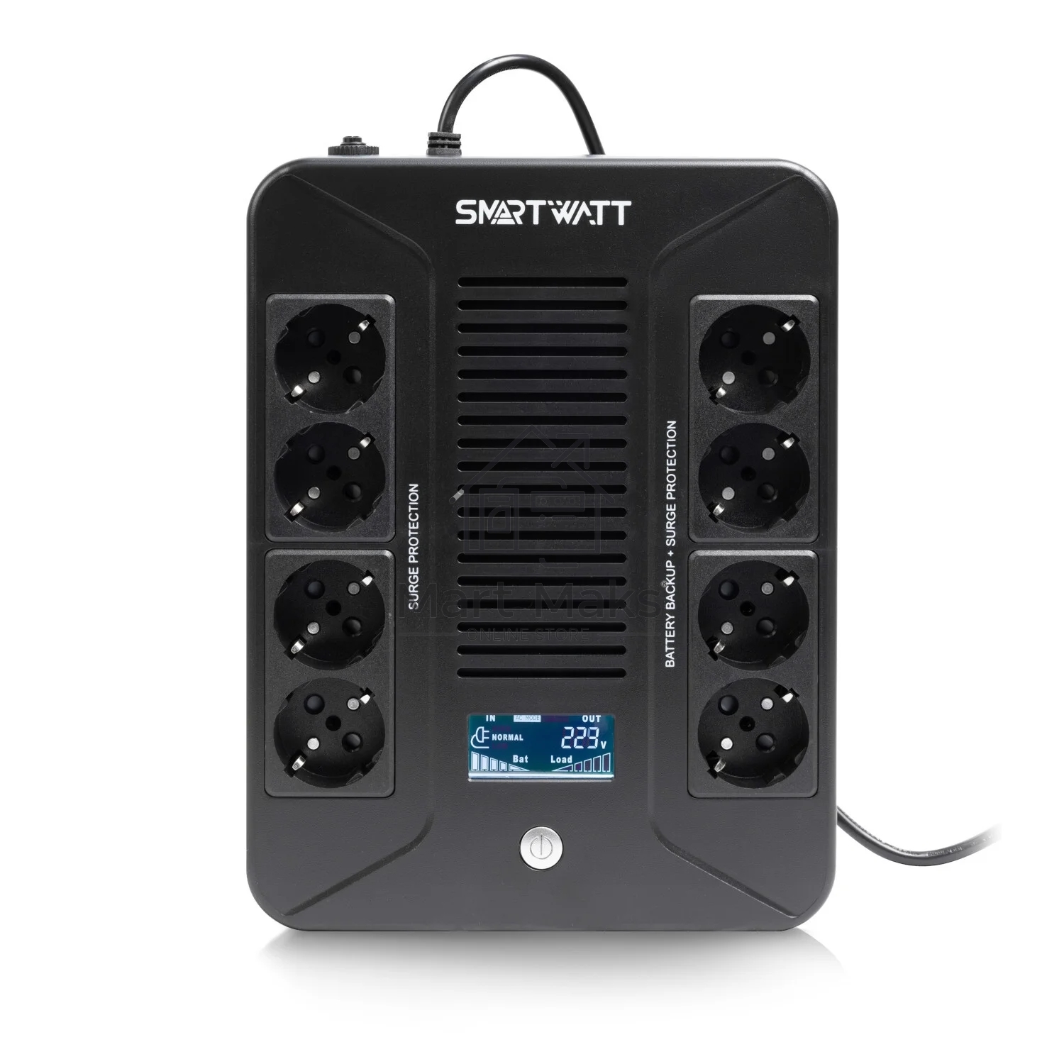 Источник бесперебойного питания SMARTWATT UPS SAFE PRO LCD 600 Line-interactive 600VA/360W Brick (Euro x8, USB, RJ11/RJ45 protection, LCD, 275x210x9