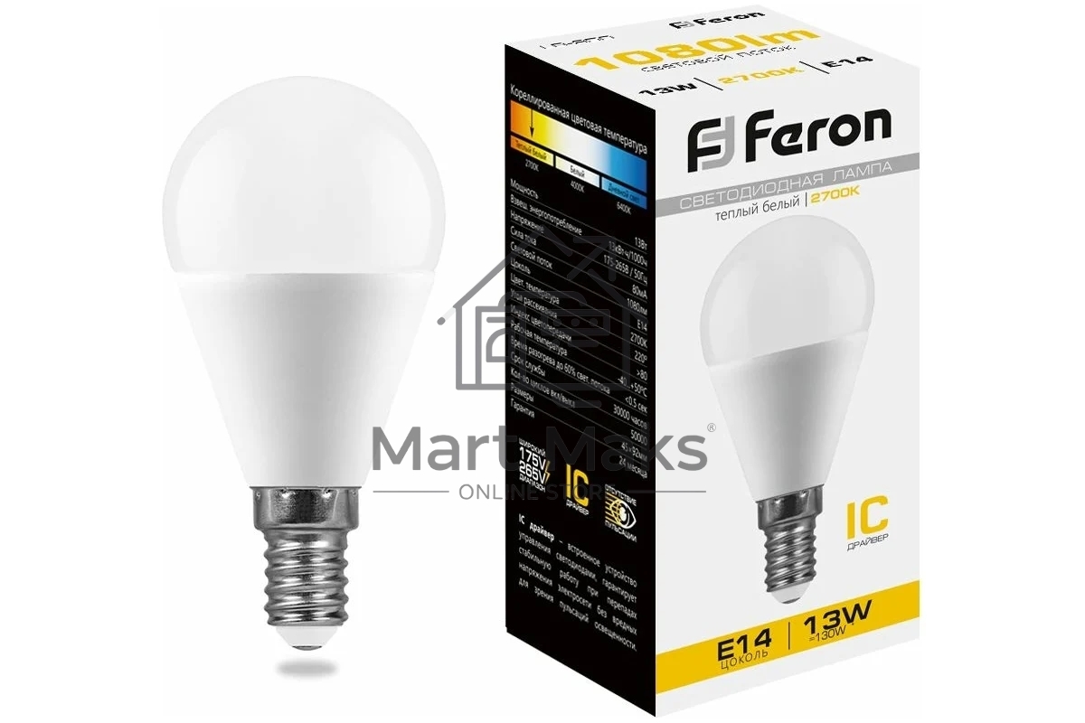 Лампа светодиодная FERON LB-950 (38101) 13 вт Е14 теплый матовый шар