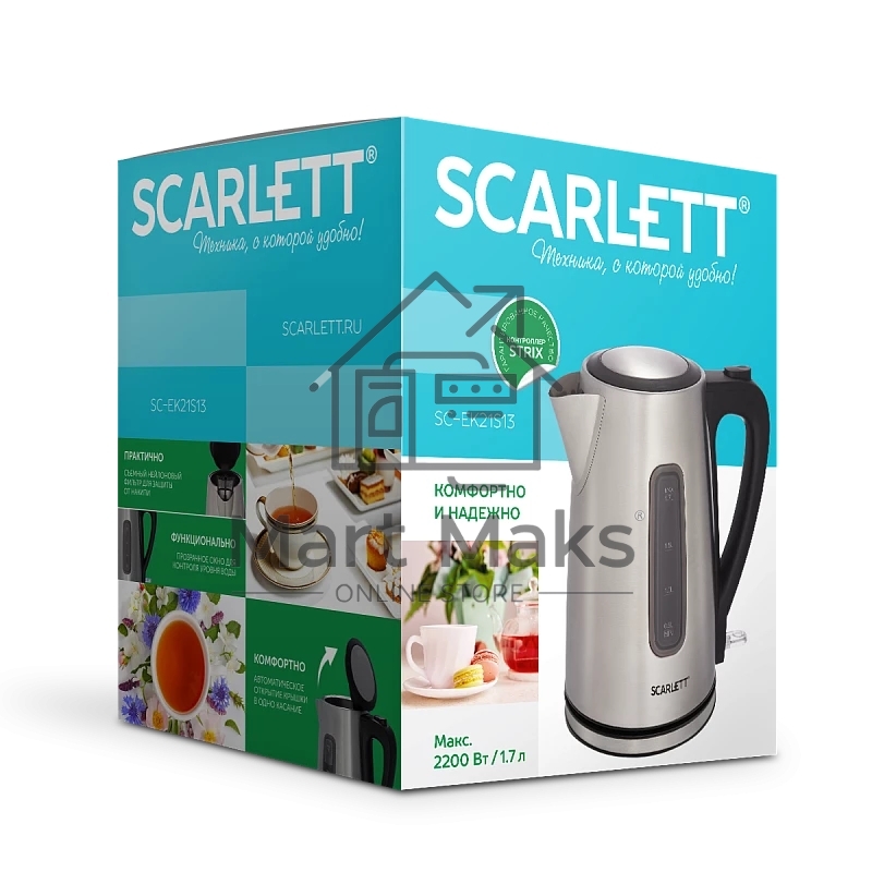 Чайник электрический Scarlett SC-EK21S13 1.7л. 2200Вт серебристый/черный корпус: металл/пластик