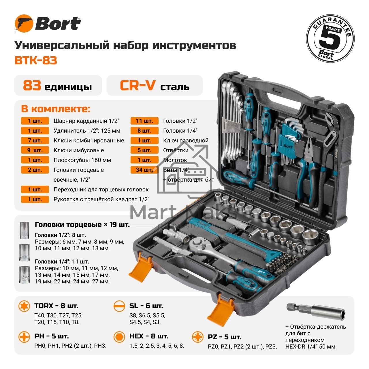 Набор ручного инструмента Bort BTK-83 (93418453)