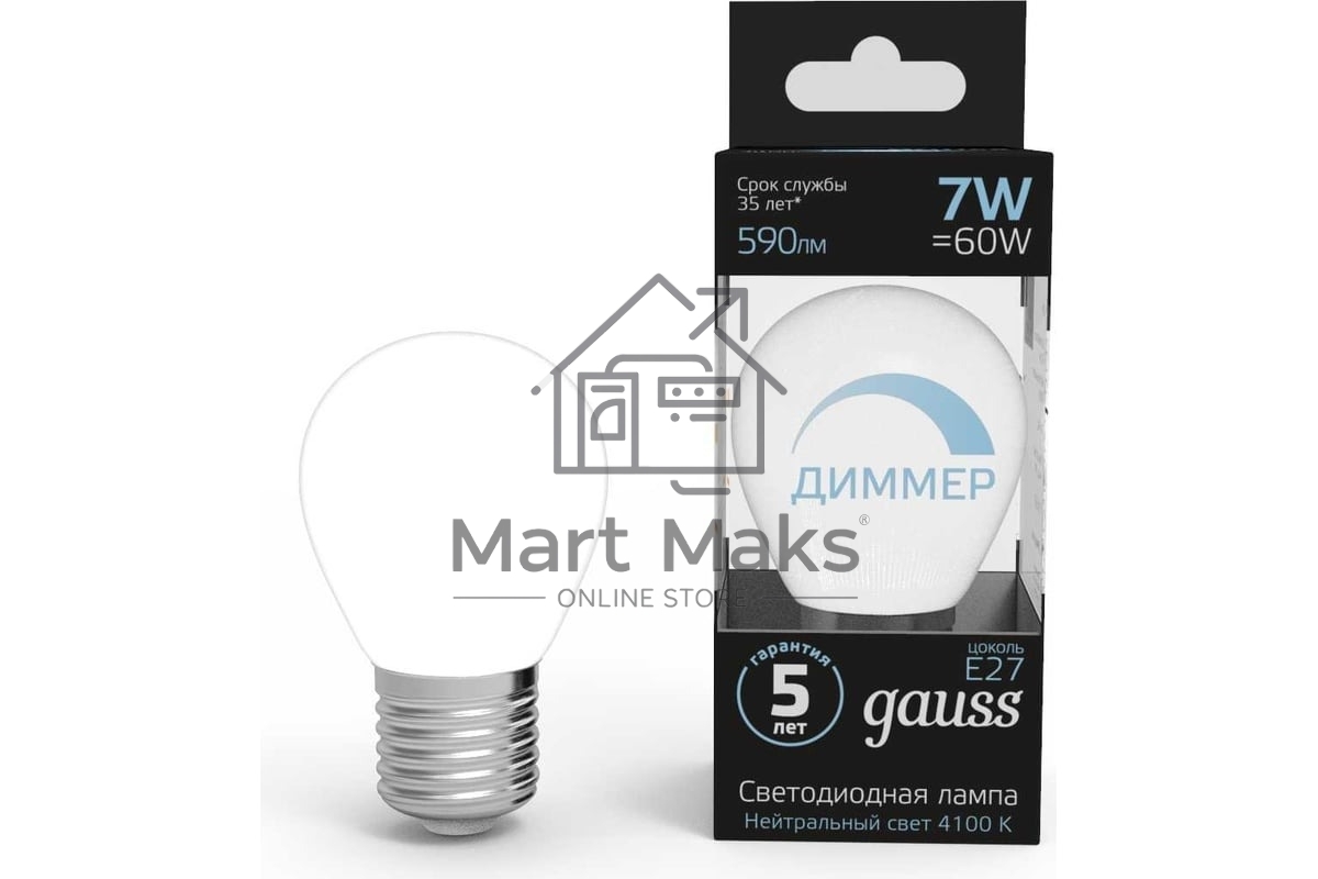 Лампа светодиодная Gauss Led Globe-dim E27 7Вт 4100К диммируемая 105102207-D