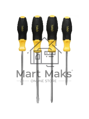 Набор отверток Deli DL630004N 4шт SL5x100 + SL6x150 + PH1x100 + PH2x150 сталь Cr-V, двухкомпонентная прорезиненная рукоять
