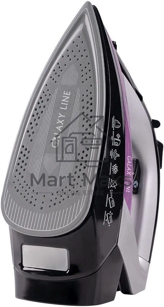 Утюг Galaxy Line GL 6128, фиолетовый с черным, паровой, 2200 Вт, постоянный пар 30 г/мин, паровой удар 140 г/мин, функции: самоочистка, антикапля, антинакипь, функция увлажнения, вертикальное отпаривание, защита от перегрева, индикатор нагрева, керамическ