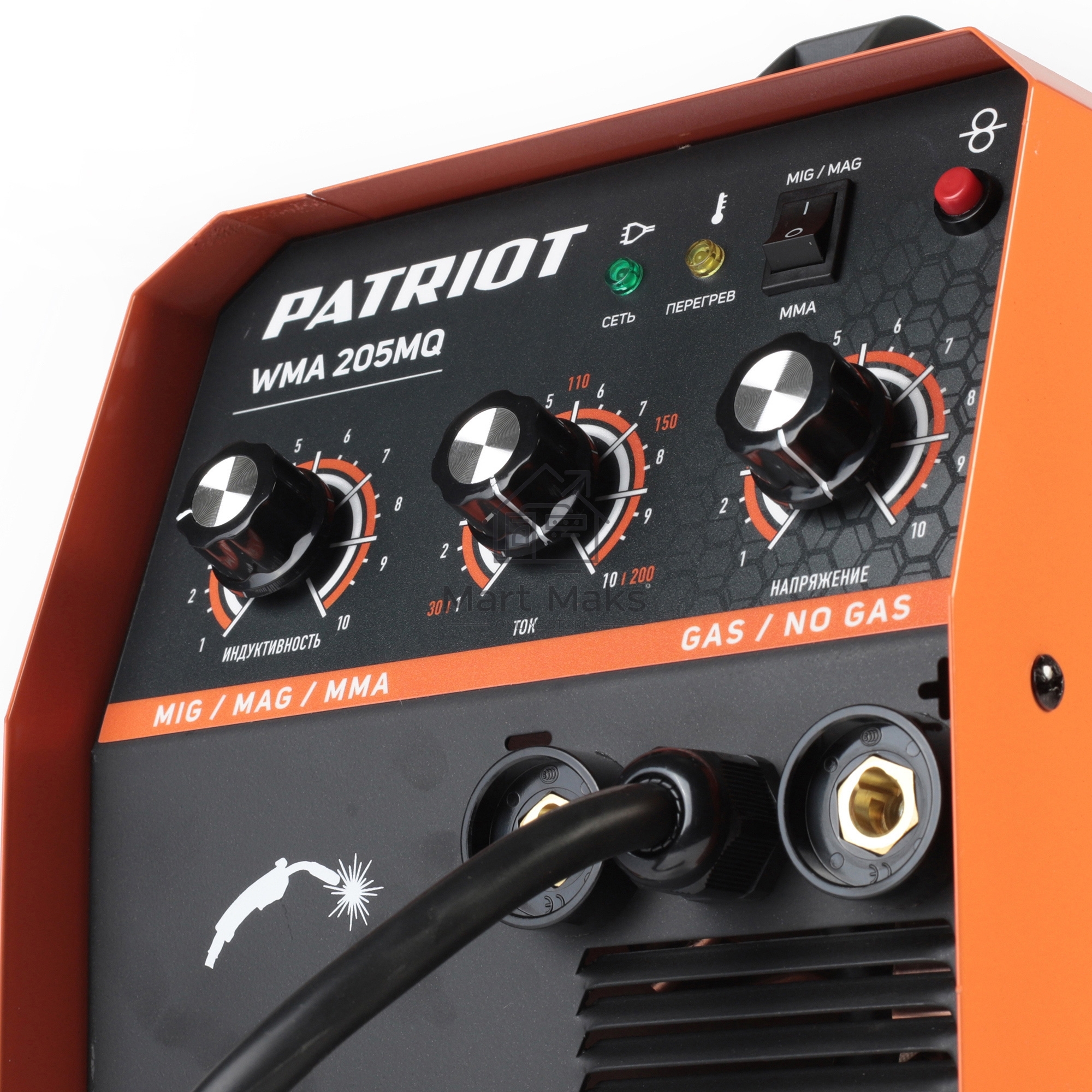 Полуавтомат сварочный инверторный PATRIOT WMA 205MQ MIG/MAG/MMA, полуавтоматическая сварка в среде газа (MIG/MAG) стальной и флюсовой проволокой 0.6/0.8 мм, сварка электродом (MMA) до 4мм, сварочный ток в режиме MIG: 40-200А; сварочный ток в режиме MMA: 4