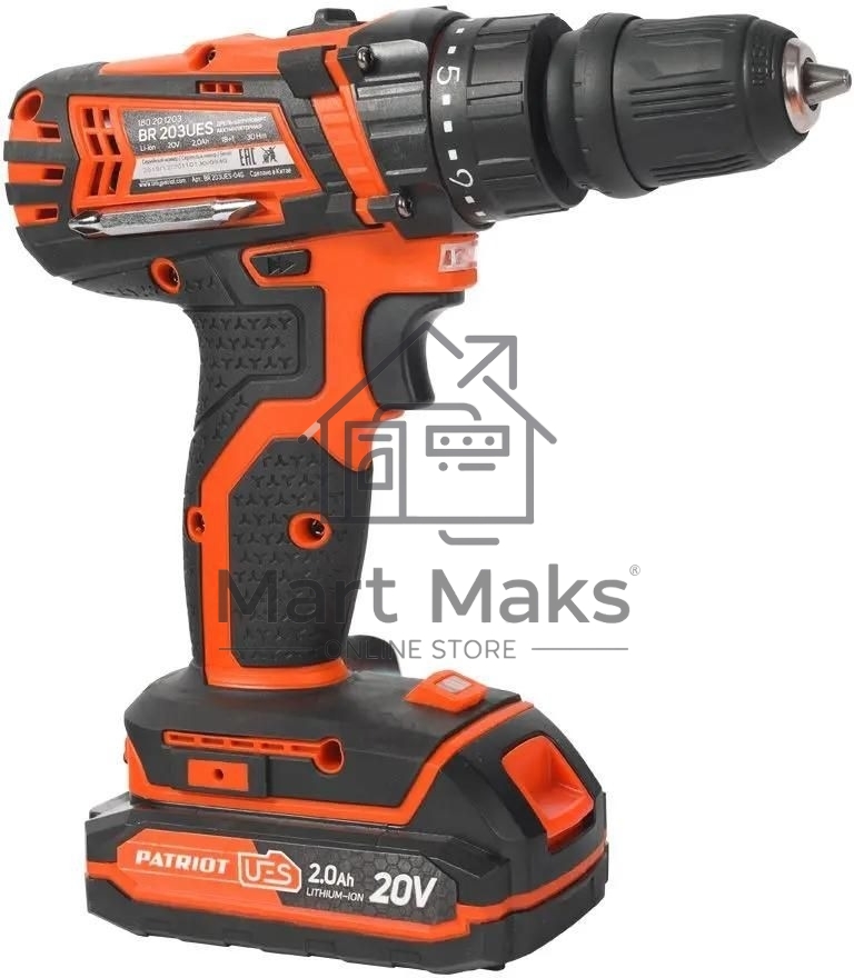Дрель-шуруповерт аккумуляторная Patriot BR 203UES, Аккумуляторная, 20В, 2 АКБ, Кейс