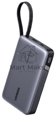 Портативный аккумулятор UGREEN PB551 55992B 145W Power Bank 0mAh USB-C&USB-A со встроенным кабелем USB-C. Цвет: серый космос