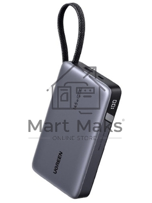 Портативный аккумулятор UGREEN PB551 55992B 145W Power Bank 0mAh USB-C&USB-A со встроенным кабелем USB-C. Цвет: серый космос