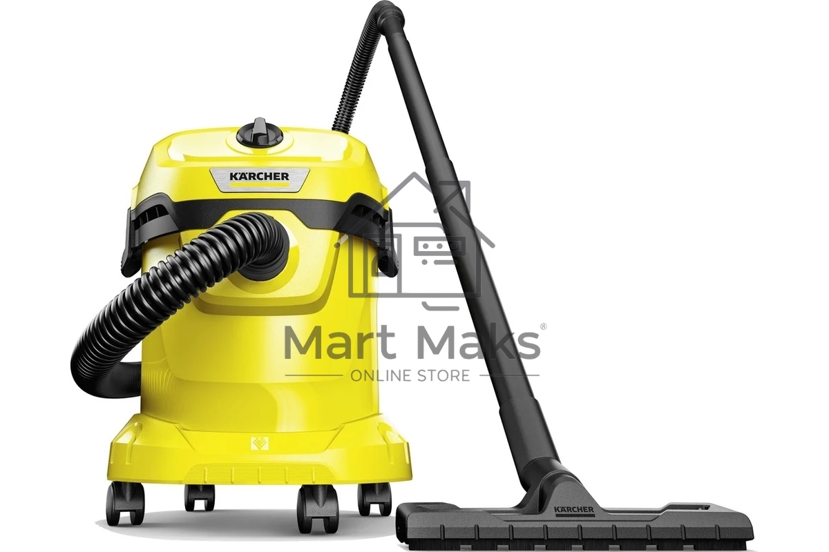 Строительный пылесос Karcher WD 2 Plus V-12/4/18 желтый, 1000 Вт, уборка сухая/сбор воды, пылесборник мешок/контейнер, 12 л