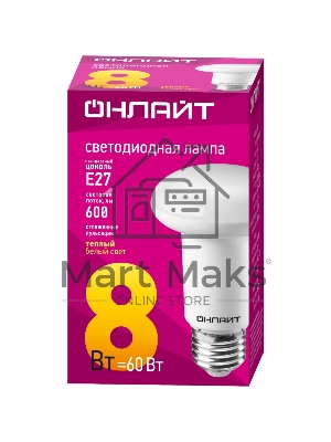 Лампа светодиодная ОНЛАЙТ 71653 OLL-R63-8-230-2.7K-E27 8 Вт 2700К тепл. белый E27 600 лм