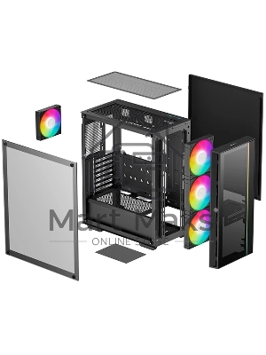 Компьютерный корпус Deepcool MATREXX 55 V4 без БП, боковое окно (закаленное стекло), 3xARGB LED 140мм вентилятора спереди, 1xARGB LED 120мм вентилятор сзади, черный, ATX