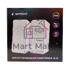 Акустическая система 2.0 Gembird SPK-305-W, 10Вт, пластик, рег.громкости, RGB подсветка, белый