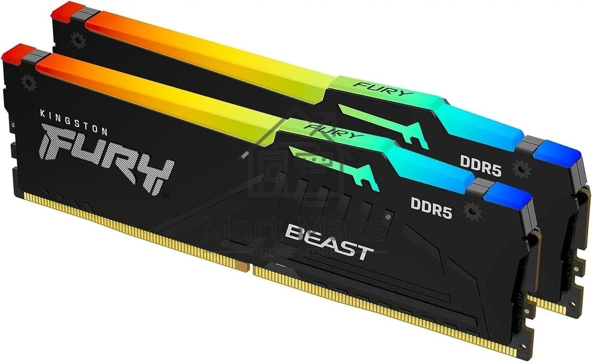 Оперативная память Kingston Fury Beast, DDR5, 16GB (2x8GB), 6000MHz, CL30, DIMM, с радиаторами, RGB, черный