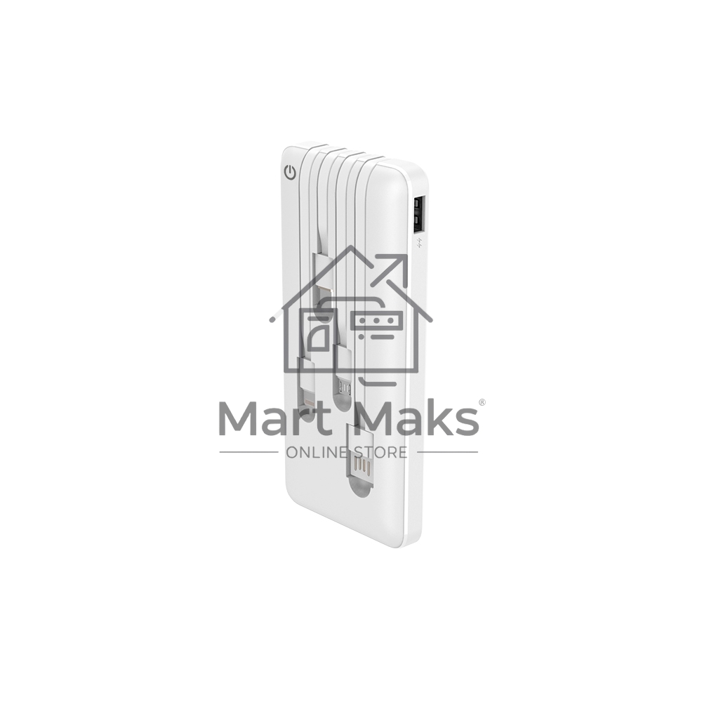 Портативный аккумулятор Powerbank Perfeo ABSOLUTE 10000mah In Micro usb,USB /Out USB,Micro usb,Type-C,Lightning, 2.1А/ белый (PF_B4879)