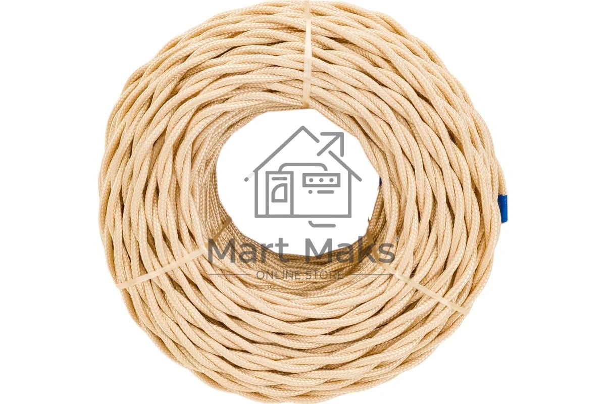 Провод ретро Bironi B1-424-719-50 2х1.5 матовый, песочное золото (уп. 50 м)