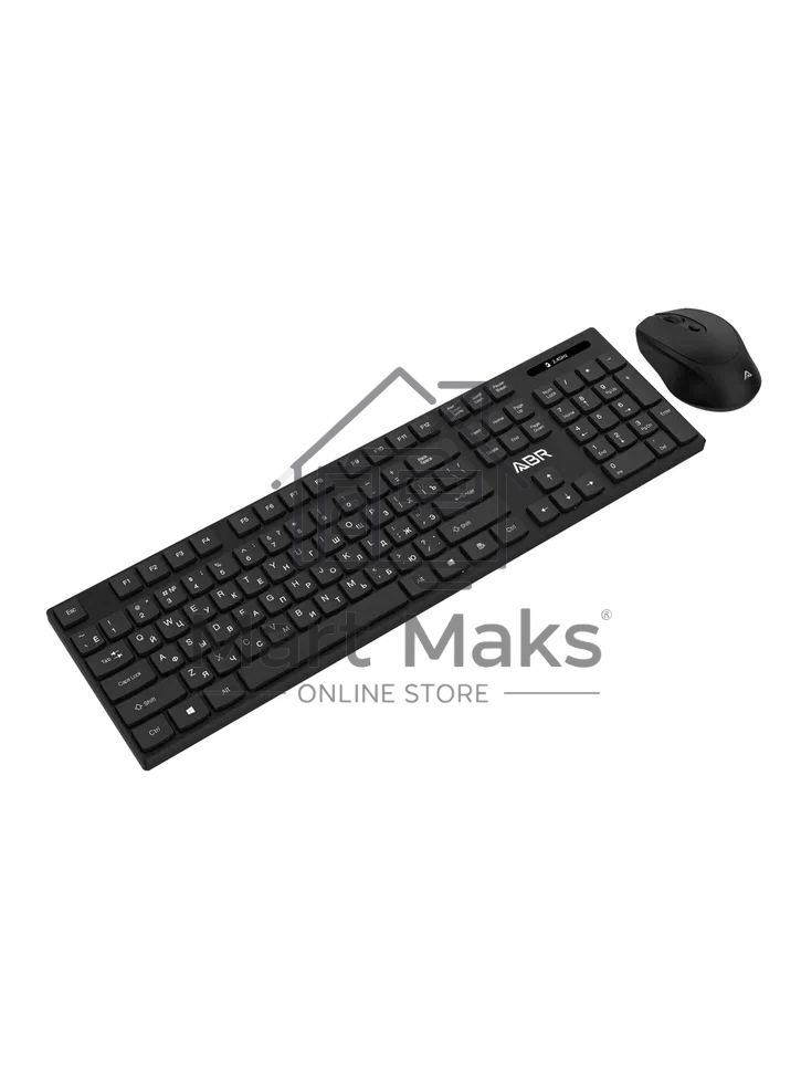 Клавиатура и мышь ABR KW814 черный, интерфейс USB, беспроводной, 2.4G, RU/EN