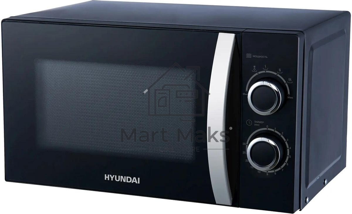 Микроволновая печь Hyundai HYM-M2055 черный/серебристый, 20 л, 700 Вт, переключатели - поворотный механизм
