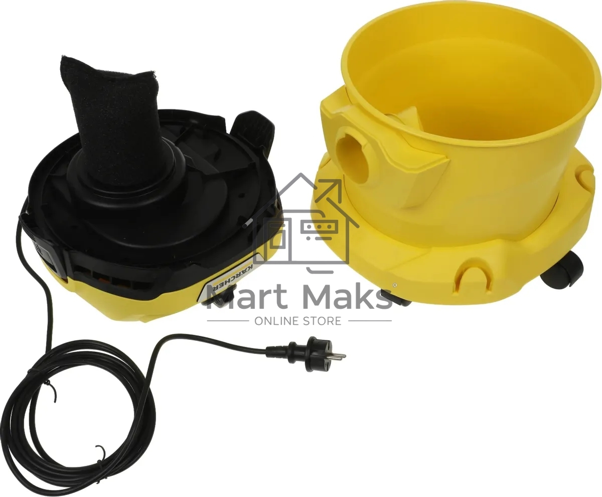 Строительный пылесос Karcher WD 2 Plus V-12/4/18 желтый, 1000 Вт, уборка сухая/сбор воды, пылесборник мешок/контейнер, 12 л