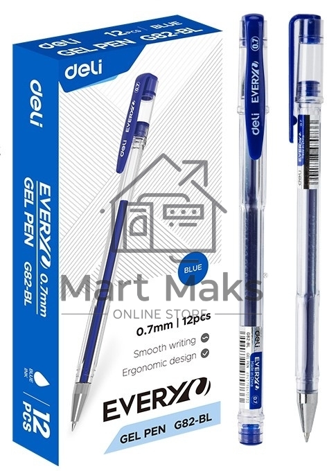 Ручка гелевая Deli EveryU EG82-BL прозрачный, d=0.7мм, синие чернила, 1 стержень, круглая