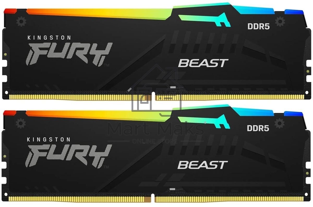 Оперативная память Kingston Fury Beast, DDR5, 16GB (2x8GB), 6000MHz, CL30, DIMM, с радиаторами, RGB, черный