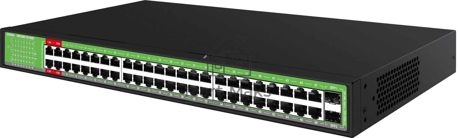 Коммутатор Digma DSP248G-2S-R800 V1, 48×1 Гбит/с + 2×1 Гбит/с SFP, неуправляемый