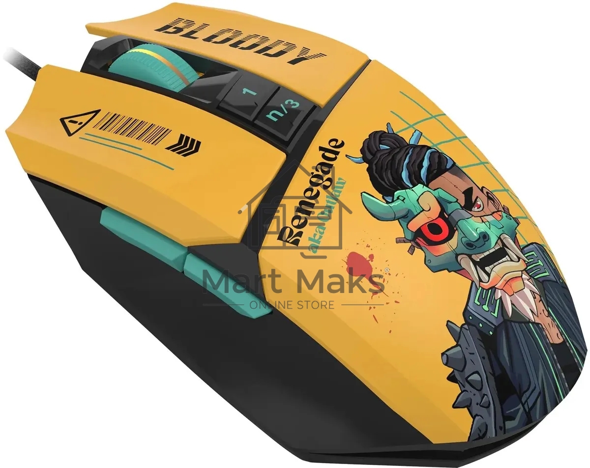 Мышь проводная A4Tech Bloody W63 Max Renegade желтый, 12000 dpi, USB, кнопки - 7