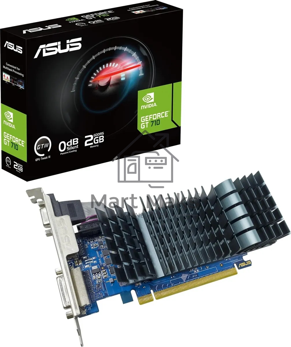 Видеокарта Asus PCI-E GT710-SL-2GD5-BRK-EVO NVIDIA GeForce GT 710 2Gb 64bit GDDR5 954/5012 DVIx1 HDMIx1 CRTx1 HDCP Ret low profile