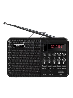 Радиоприемник цифровой Perfeo PALM FM+ 87.5-108МГц/MP3/питание USB или 18650/черный (i90-BL)