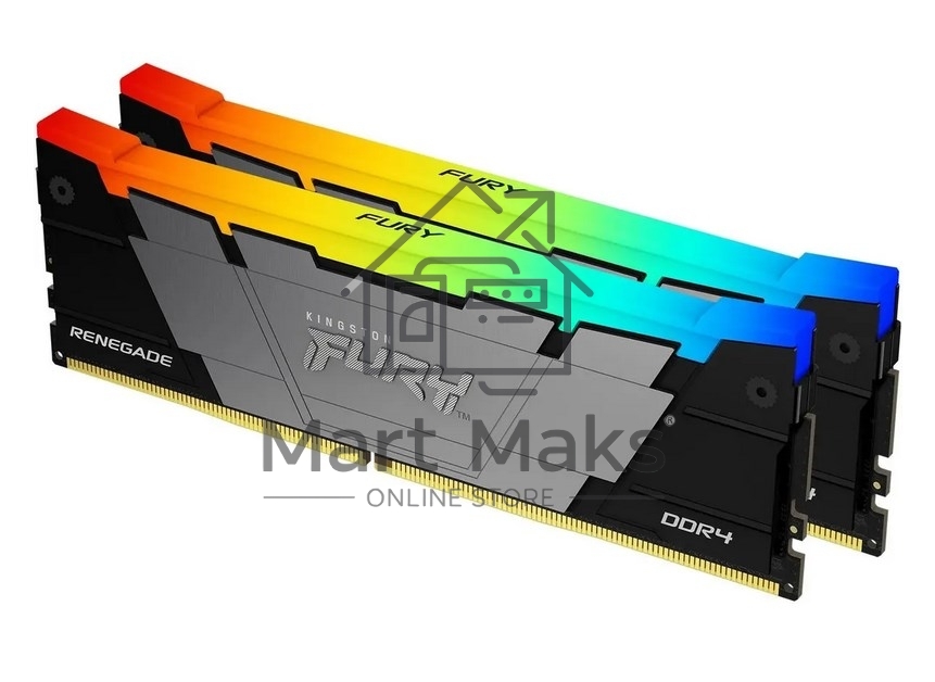 Оперативная память Kingston Fury Renegade, DDR4, 32GB (2x16GB), 3200MHz, CL16, DIMM, с радиатором, RGB, серебристый/черный