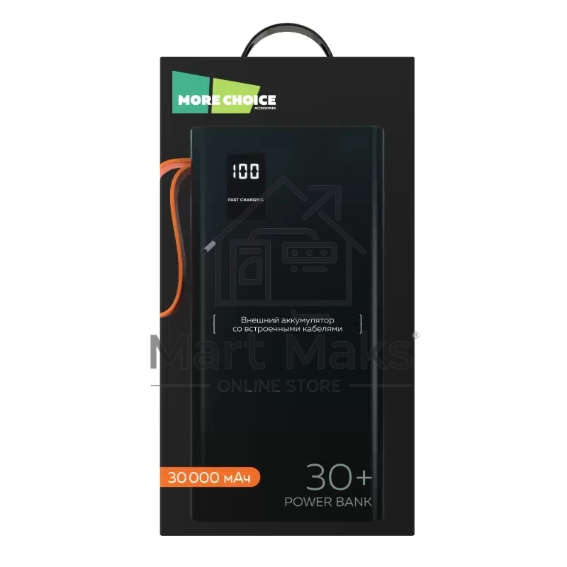 Портативный аккумулятор More choice (4620202550576) PB22-30 с кабелем 2USB 2.1A - 30000mAh черный