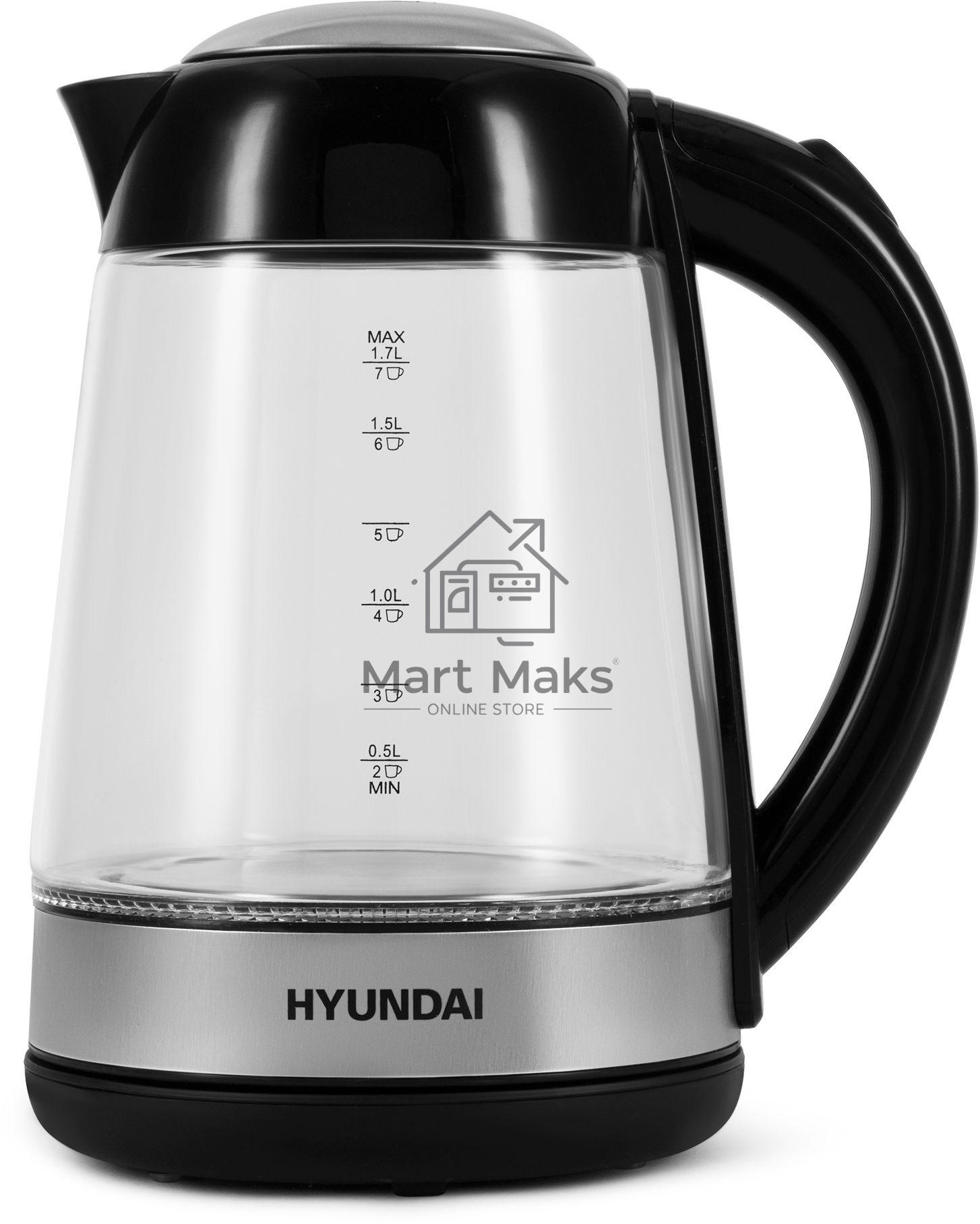 Чайник электрический Hyundai HYK-G3803 1.7л. 2200Вт черный/серебристый (корпус: стекло)