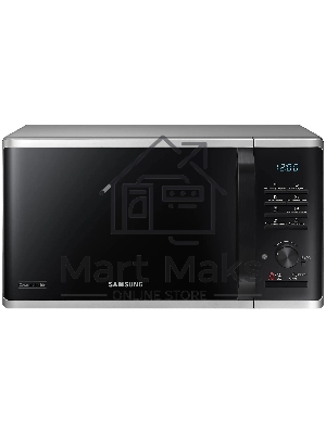 Микроволновая печь Samsung MG23K3515AS/BW серебристый/черный, 23 л, 800 Вт, переключатели - кнопки, поворотный механизм