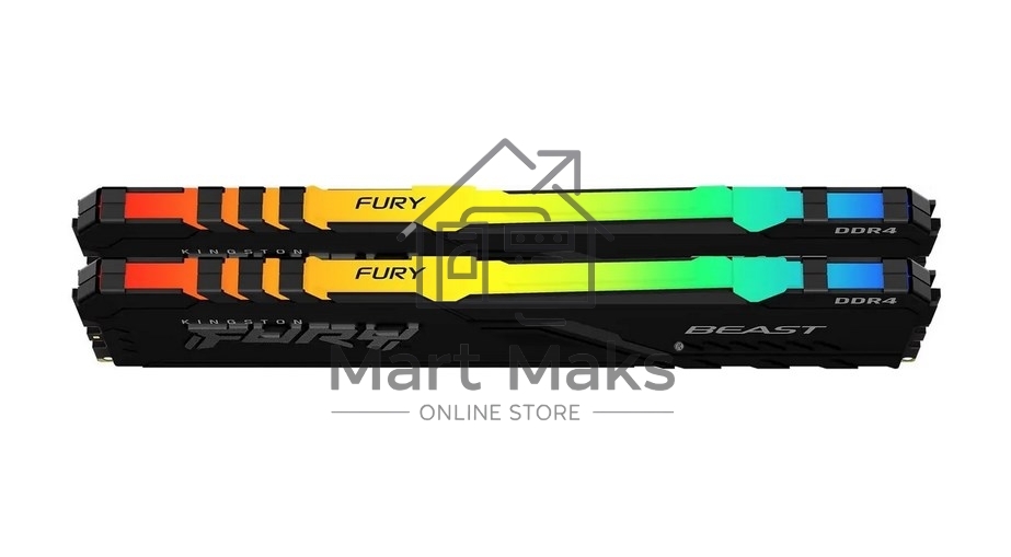 Оперативная память Kingston Fury Beast, DDR4, 16GB (2x8GB), 3200MHz, CL16, DIMM, с радиатором, RGB, черный