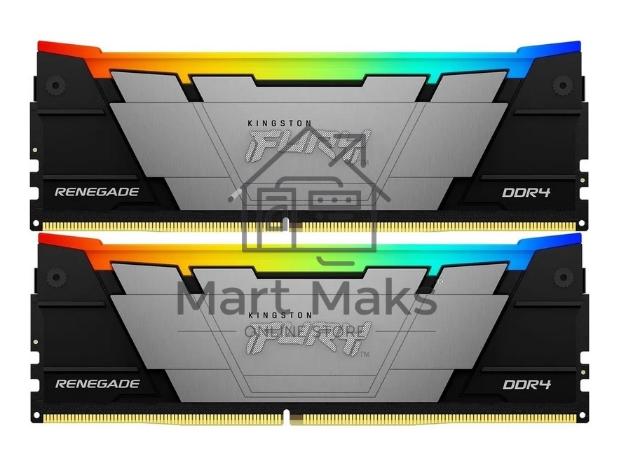Оперативная память Kingston Fury Renegade, DDR4, 32GB (2x16GB), 3200MHz, CL16, DIMM, с радиатором, RGB, серебристый/черный
