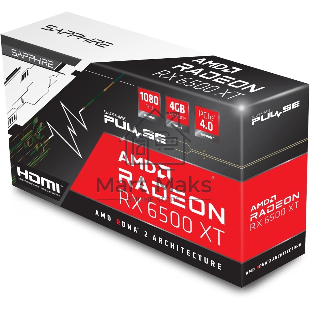 Видеокарта Sapphire RX6500XT Gaming OC Pulse 11314-07-20G AMD Radeon RX 6500XT 4Gb 64bit GDDR6 PCI-E 4.0 2685/18000 HDMIx1 DPx1 HDCP Ret