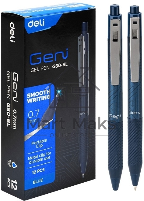 Ручка гелевая автоматическая Deli Geni EG80-BL синий, d=0.7мм, синие чернила, 1 стержень