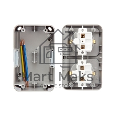 Блок горизонтальный 2 розетки Kranz Mini OG IP54 с заземлением, о/у, серый