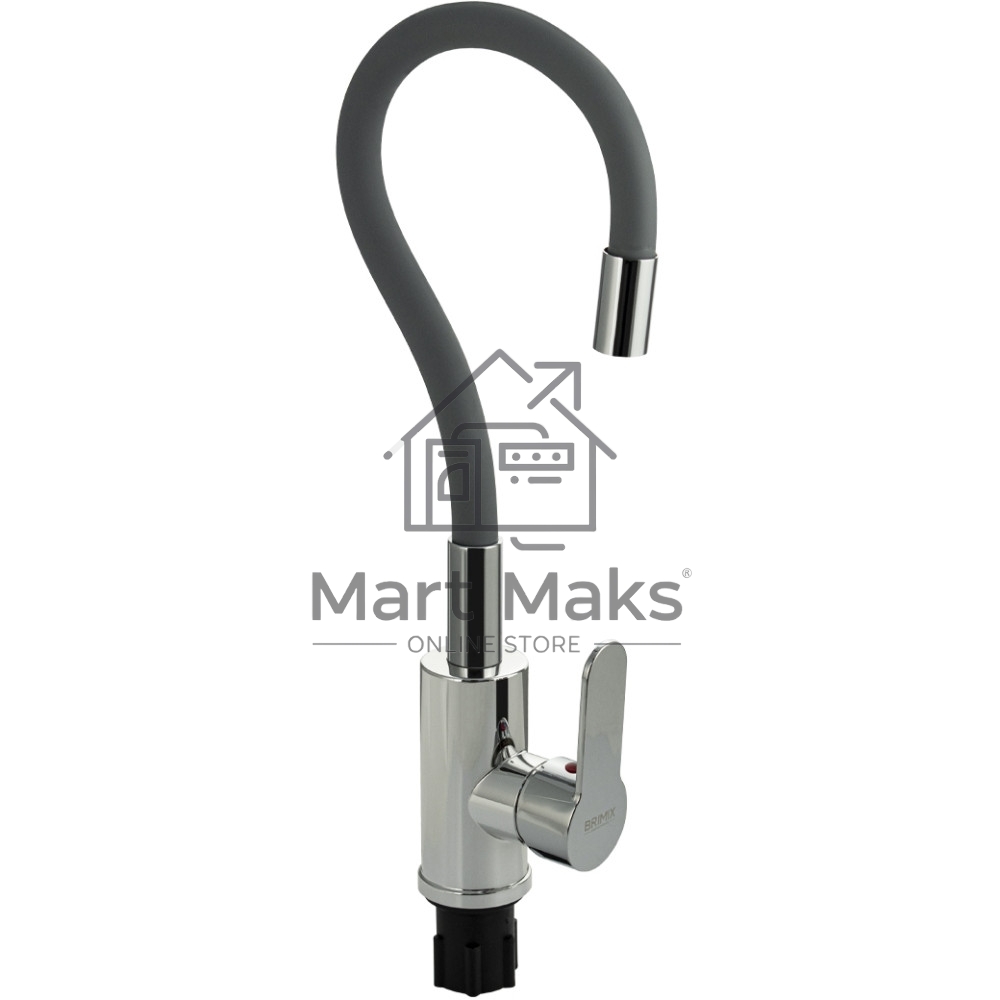 Смеситель для кухни BRIMIX 5927 шаровый, из высокопрочного АБС пластика, с алюминиевым основанием, с гибким серым изливом, цвет хром