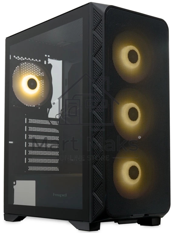 Компьютерный корпус HSPD M521, Mesh Mid Tower, черный, slide TG, 0.45 SPCC, 4x120мм ARGb ATX, mATX, mITX 160/330/184мм 2x2.5