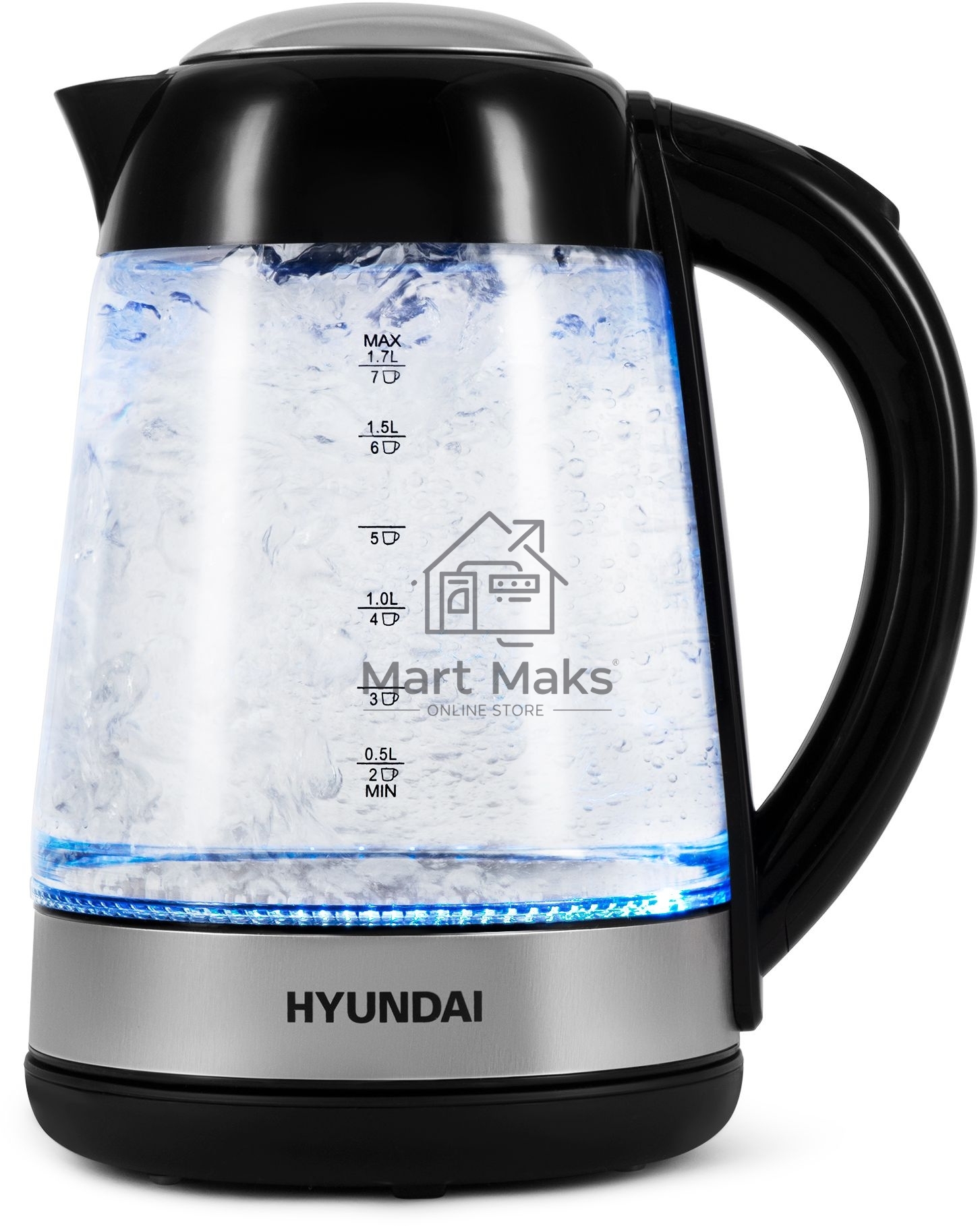 Чайник электрический Hyundai HYK-G3803 1.7л. 2200Вт черный/серебристый (корпус: стекло)