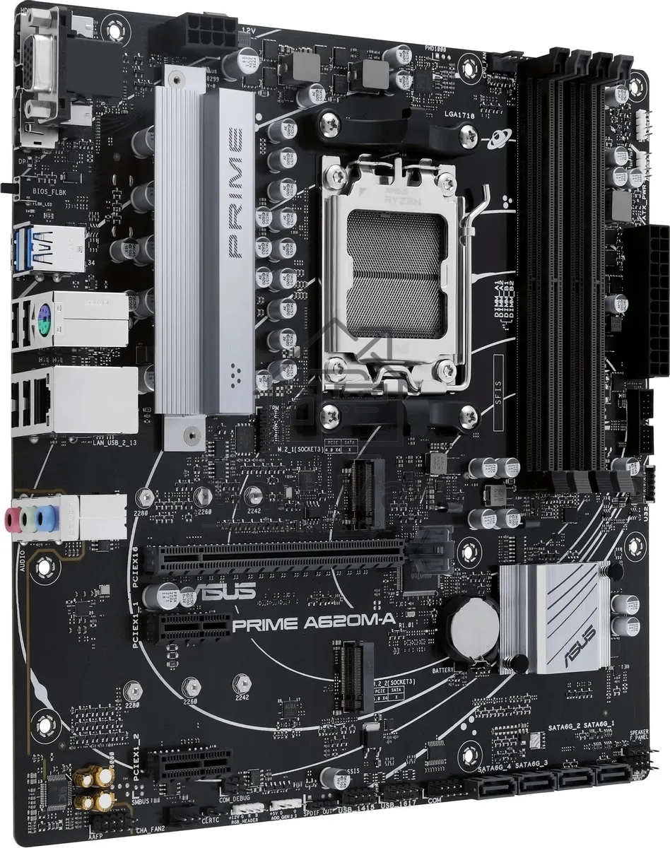 Материнская плата ASUS PRIME A620M-A-CSM, AM5, AMD A620, 2xDDR5, 4xSATA, 2xM.2, 1xPCI-E 4.0 x16, 1xHDMI, 1xDP, 1xVGA, 1x 1Gb LAN, 2xUSB-A 3.2 Gen 1, 4xUSB-A 2.0, 3x3.5 мм, 7.1, Micro-ATX
