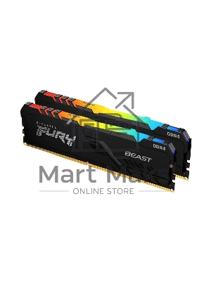 Оперативная память Kingston Fury Beast, DDR4, 16GB (2x8GB), 3200MHz, CL16, DIMM, с радиатором, RGB, черный