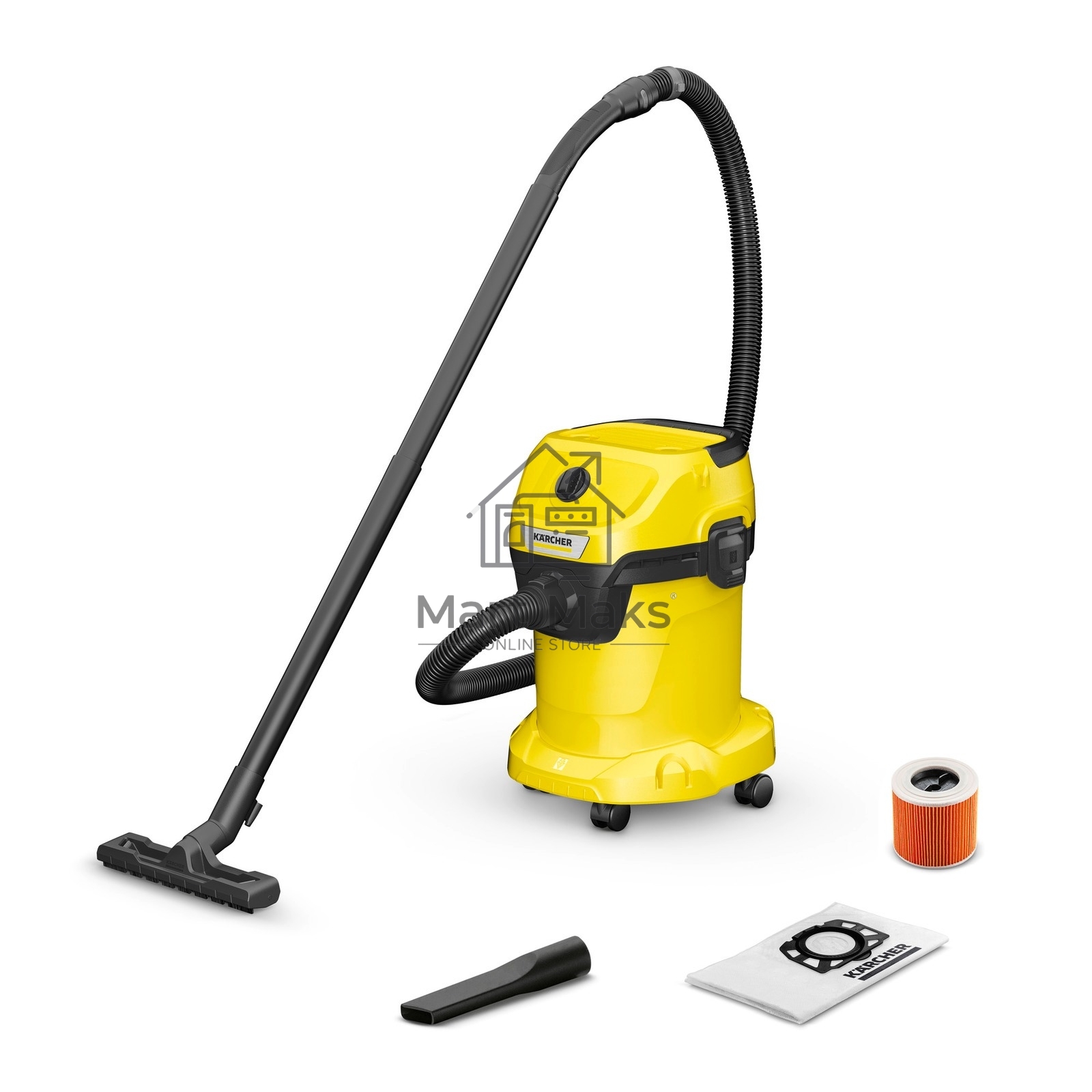 Строительный пылесос Karcher WD 3 V-17/4/20 *EU (1.628-127.0) желтый, 1000 Вт, уборка сухая/сбор воды/выдув, пылесборник мешок/контейнер, 17 л