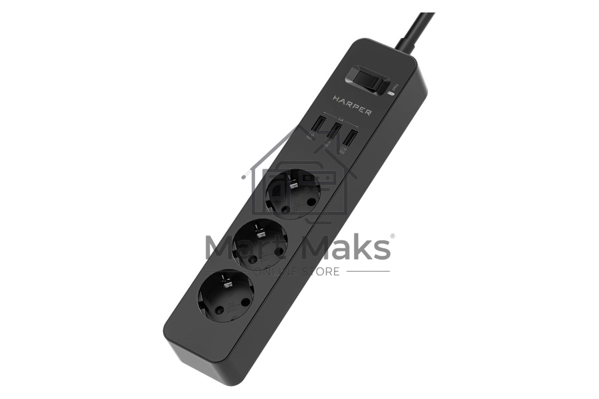 Удлинитель с USB зарядкой HARPER UCH-315 черный