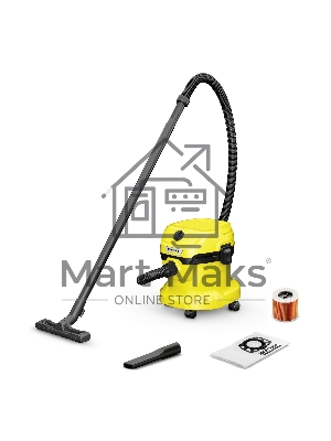 Хозяйственный пылесос Karcher WD 2 Plus V-12/6/18/C желтый, 1000 Вт, уборка сухая/влажная, пылесборник мешок/контейнер, 12 л