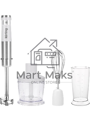 Погружной блендер KORTING KHB 0313 W, беспроводной, мощность 150 Вт, кнопочное управление, 3 насадки (блендер, измельчитель, миксер), 5 скоростей, объем чаши 500 мл, защита двигателя от перегрева/перегрузки, цвет белый