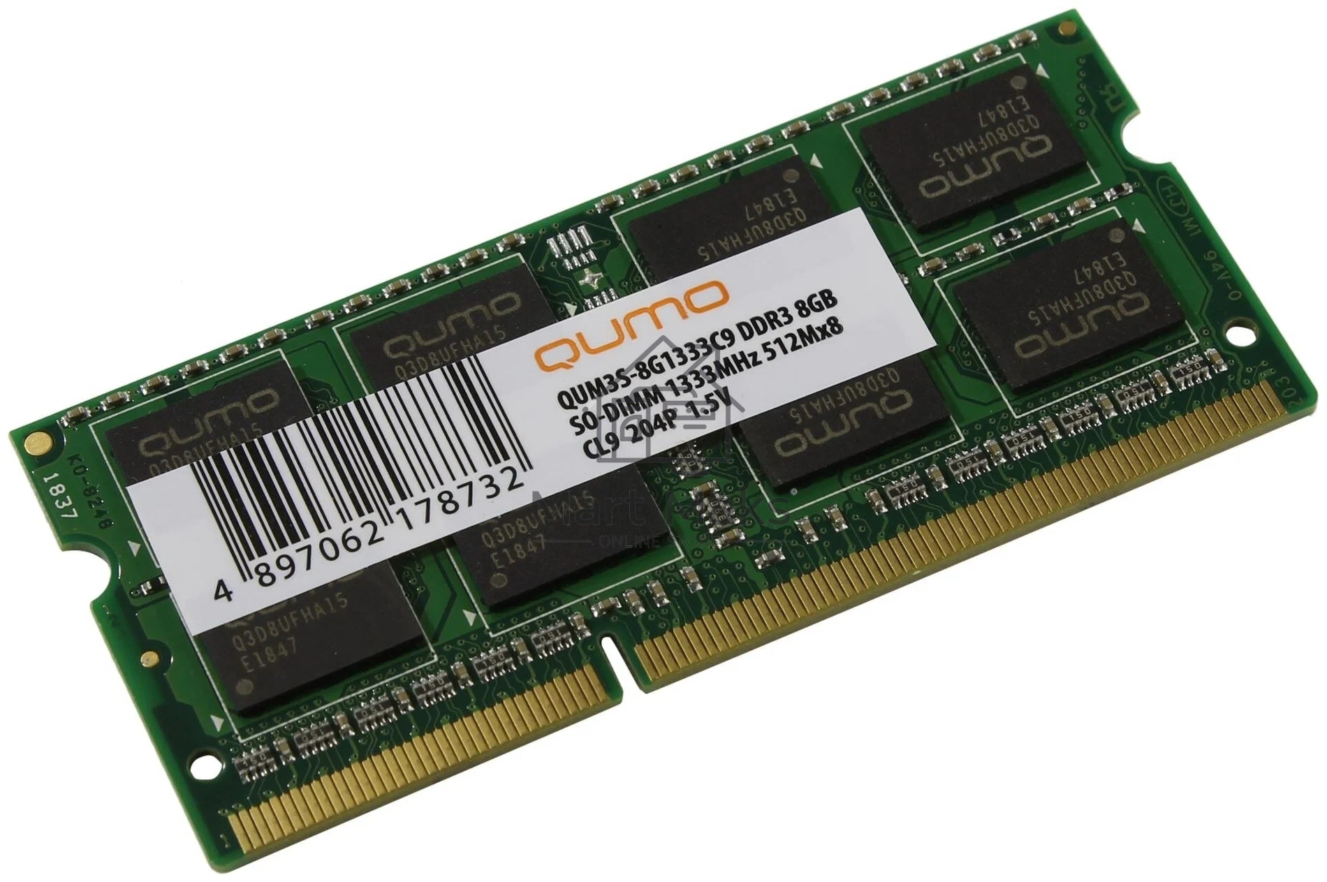 Оперативная память QUMO, DDR3, 8GB (1x8GB), 1333MHz, CL9, SO-DIMM